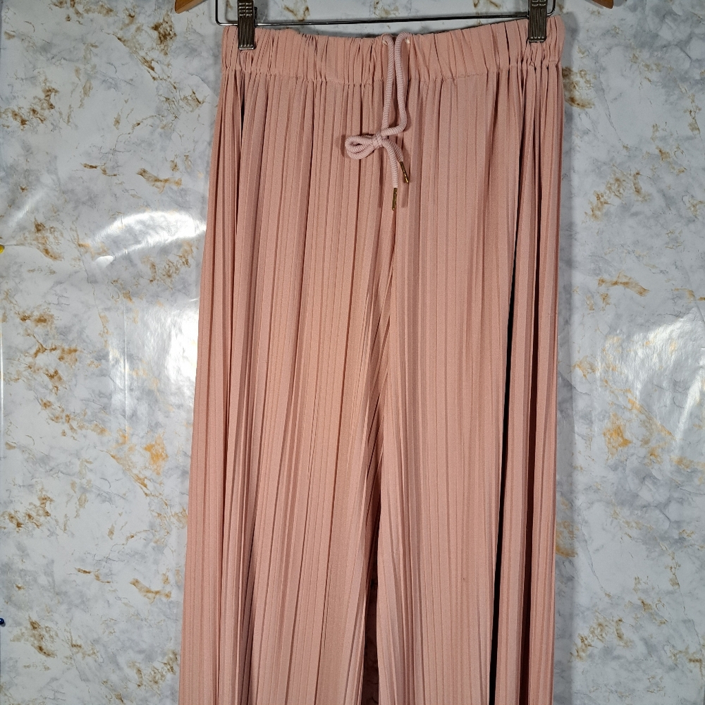 Wide Leg Pleated Pants Palazzo Soft Flowing Loose One Size